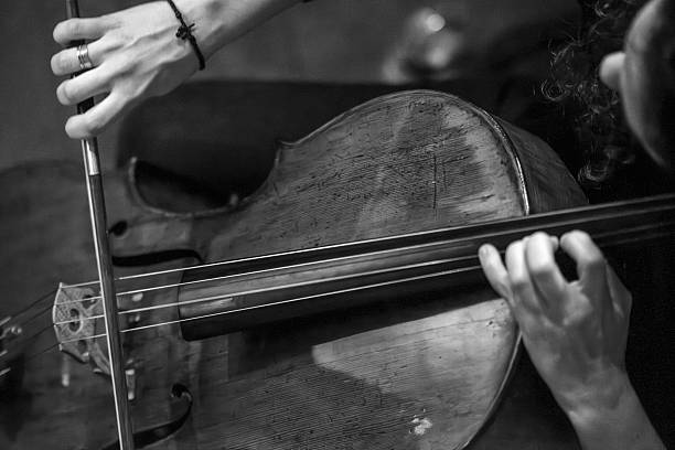 istock Black and white close-up of cello performance 2229389000