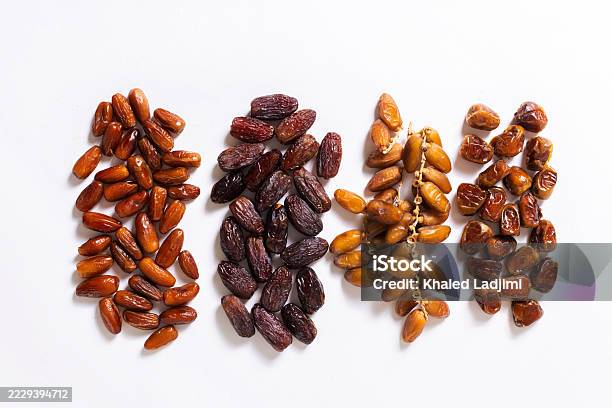 Dates By Color Assorted Varieties Of Dates On White Background Stock Photo - Download ...
