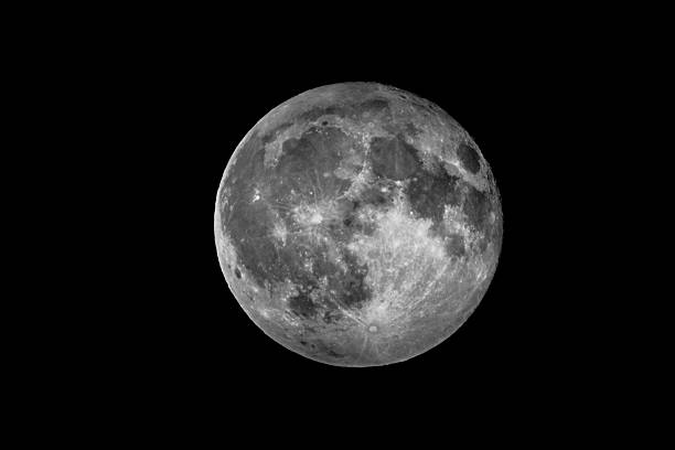 istock Black and White Full Moon, Luna, with detailed craters against dark sky 2229401166