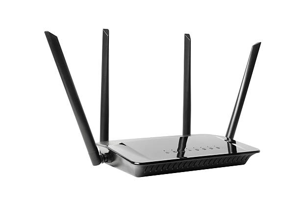 istock Wireless Router with Four Antennas, WiFi Router - Isolated on White Background, Angled View 2229401496