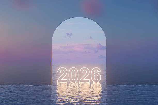 istock 2026 Neon Lighting Text on Sea 2229402280