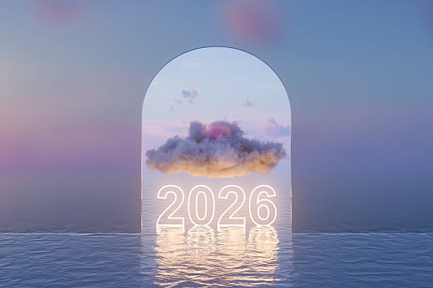 istock 2026 Neon Lighting Text on Sea with Cloud 2229402287