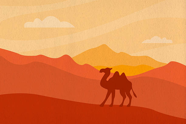 Abstract desert landscape in boho style with camel