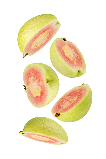 istock Falling Pink Guava isolated on white background with clipping path, full depth of field 2229407092
