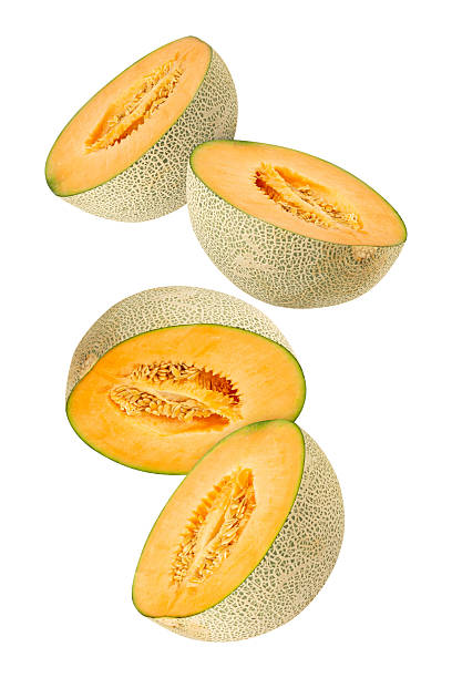 istock Falling Cantaloupe Melon isolated on white background with clipping path, full depth of field 2229407123