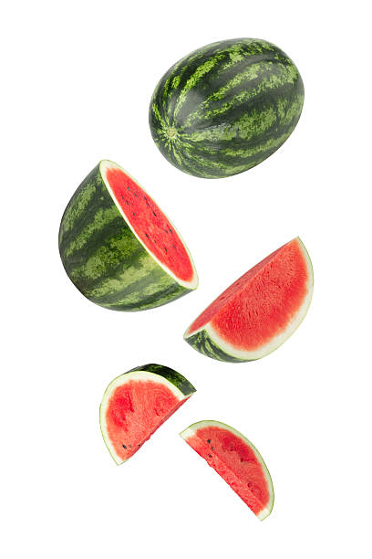 istock Falling Watermelon isolated on white background with clipping path, full depth of field 2229407156