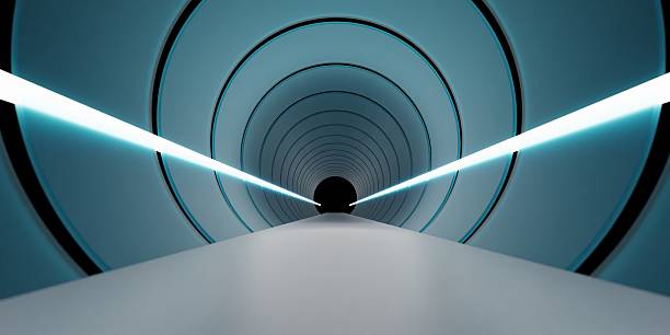 istock Tunnel, walkway, modern pipes, neon lights, floor, 3D illustration 2229411899