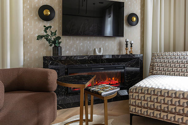 istock Modern Fireplace and TV in Cozy Interior 2229420007