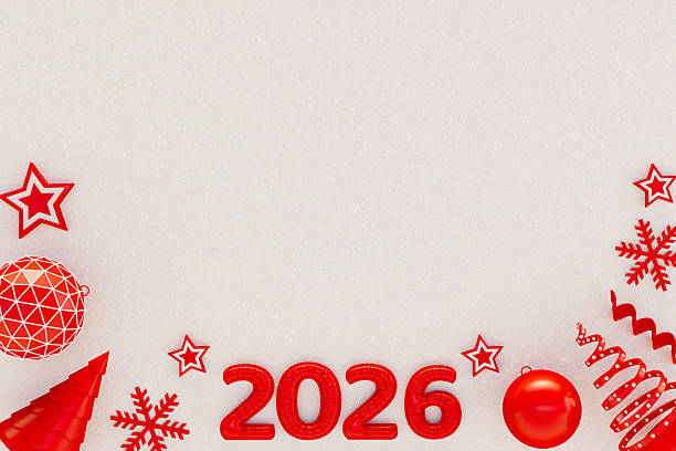 istock 2026 New Year, Christmas Ornaments on White Snowy Background 2229421996