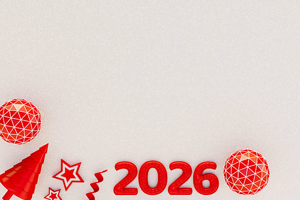 2026 New Year, Christmas Ornaments on White Snowy Background