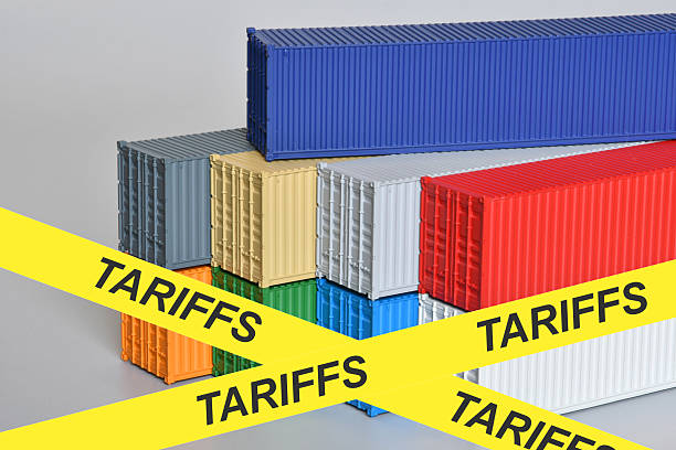 istock Shipping containers with warning yellow tape and 
