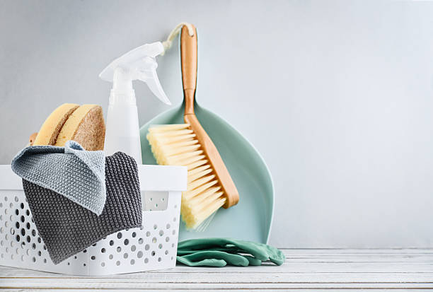 istock Cleaning service concept. Cleaning accessories in blue color. 2229427137