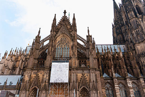 the details of Cologne Cathedral with scaffolding, Germany
