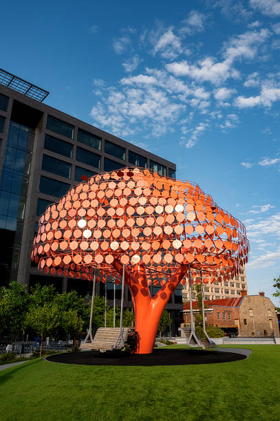 Boise, Idaho, USA – August 02, 2025: Orange tree park in Boise Idaho with swings on it