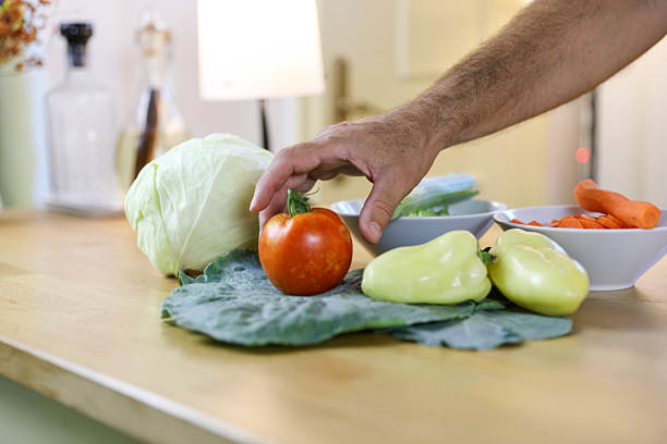Hovering in the air sliced ​​vegetables.
