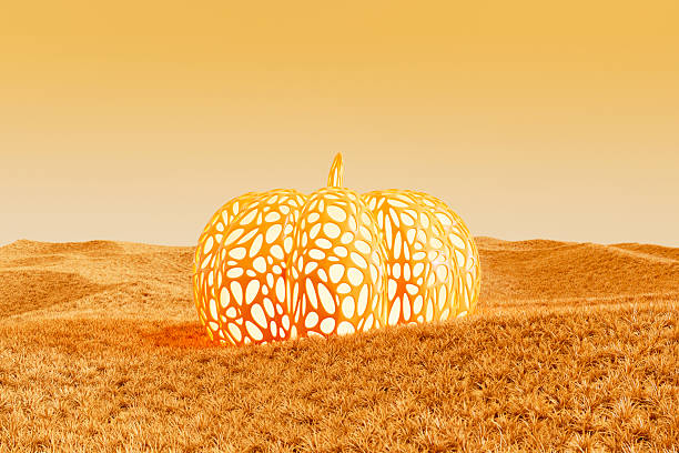 Halloween Pumpkin on Autumn Landscape. Digitally generated image. 3d render.
