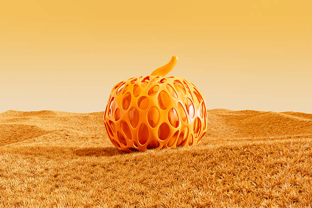 Halloween Pumpkin on Autumn Landscape. Digitally generated image. 3d render.