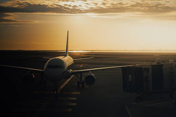 istock Airplane at Airport Gate During Sunset 2229441073
