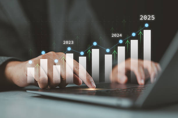 istock Business 2025 graphs statistics to analyze business potential concepts, Businessman use laptop analytics charts, forecast future, Marketing targets growth to optimize performance for profit. 2229452649