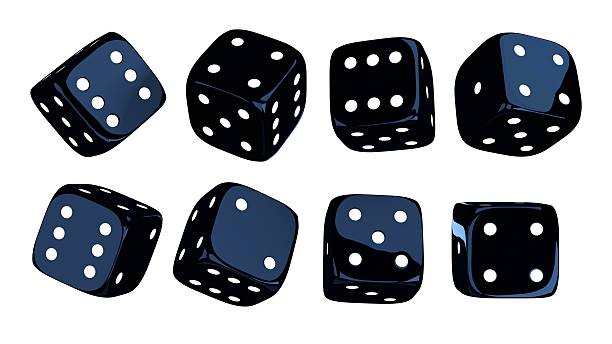 istock Dark blue dice set on isolated background. Random rolling dice cubes. Glossy roll cubes for gamble games. 3d rendering 2229457940