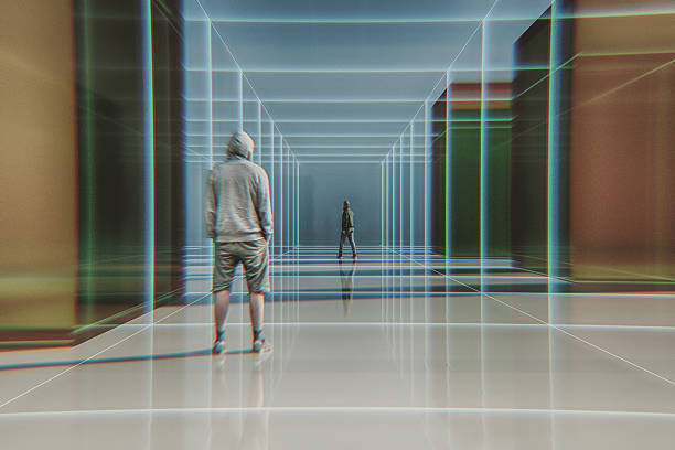 istock Casual man standing in VR environment 2229460356
