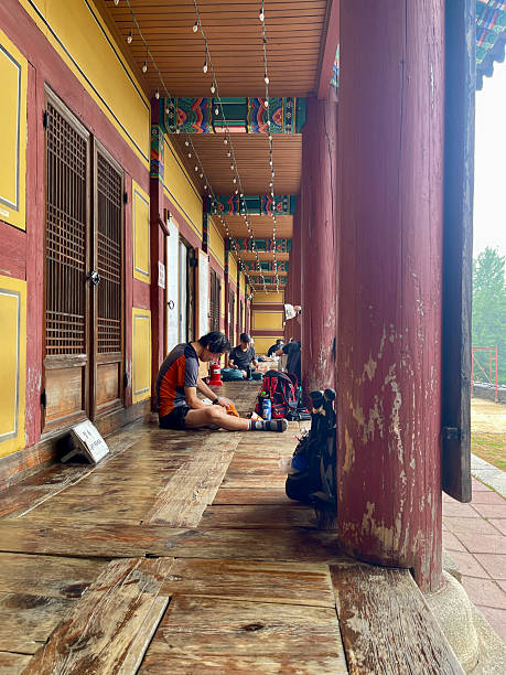 Seoul, Korea - August 9th 2025, Hikers taking a break at Yeonjuarm Gwanaksan Mountain in Seoul Korea. 서울 관악산 연주암 하이킹