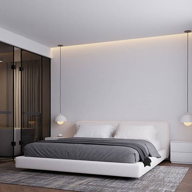 istock Modern Minimalist Bedroom Interior with Neutral Colors and Frame Poster Mockup 2229462320
