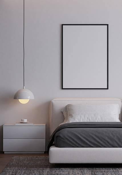 istock Modern Minimalist Bedroom Interior with Neutral Colors and Frame Poster Mockup 2229462393
