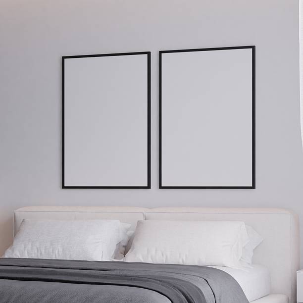istock Modern Minimalist Bedroom Interior with Neutral Colors and Frame Poster Mockup 2229462400