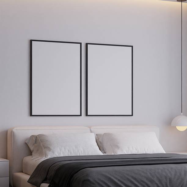 istock Modern Minimalist Bedroom Interior with Neutral Colors and Frame Poster Mockup 2229462429