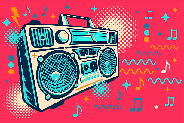 istock Music design - colorful boom box tape recorder and musical notes 2229480631