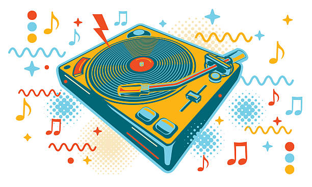 istock Colorful musical vinyl record player turntable and notes - music design 2229480667