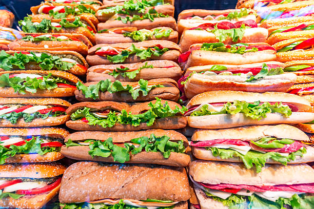 istock Fresh sandwiches for sale close-up 2229482983