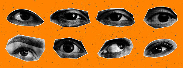 istock Set of eyes with paper cut halftone effect. Dotted pop art style. Modern vector illustration. 2229501004
