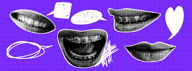istock Set of retro halftone mouth and lips with speech bubbles. Dotted pop art style. Modern vector illustration. 2229501234