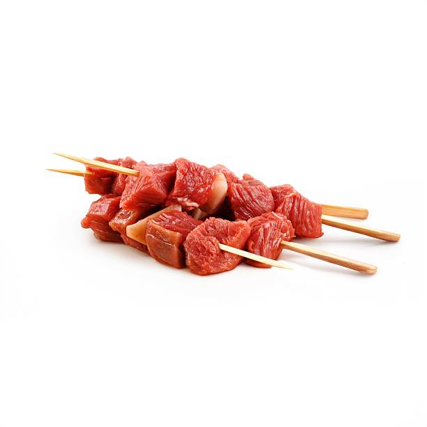 istock Raw Meat Skewers on White Background 2229501883