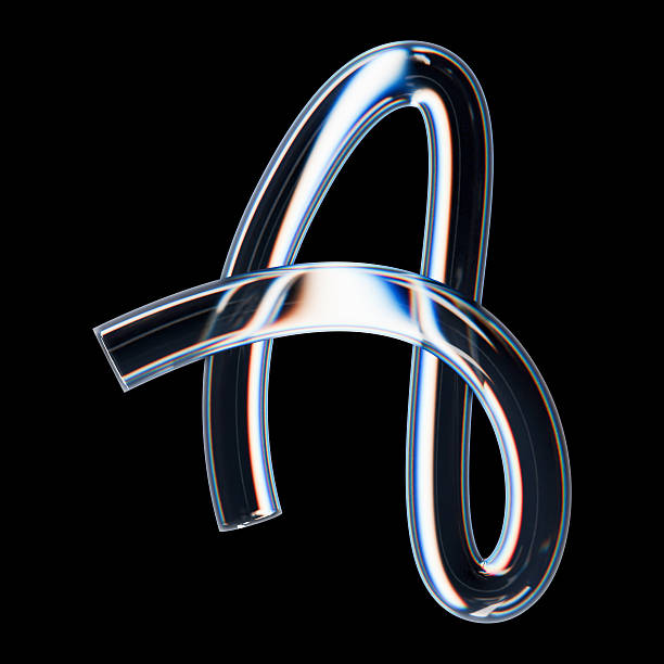 istock Glass 3D letter A with transparent tubular form, chromatic aberration and Y2K typography 2229536028