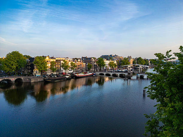 View  over the river The Amstel.Medium shot.