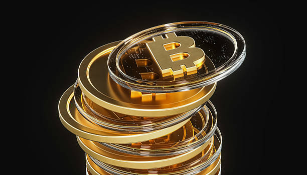 istock Futuristic Golden Bitcoin Coins stack on dark background  3D Digital Cryptocurrency Concept 2229539931