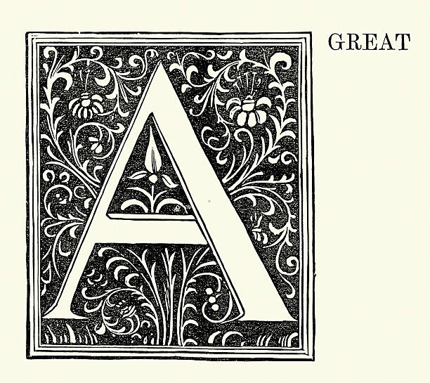 Capital letter A, A Great, Floral design, Vintage illustration 19th Century 1880s
