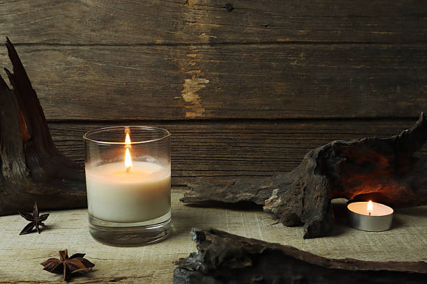 istock luxury aroma scented candle on nice table in bedroom for creating good relax ambient on Valentine day 2229543809