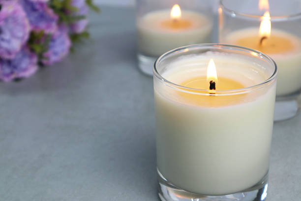 istock luxury aroma scented candle on nice table in bedroom for creating good relax ambient on Valentine day 2229543913