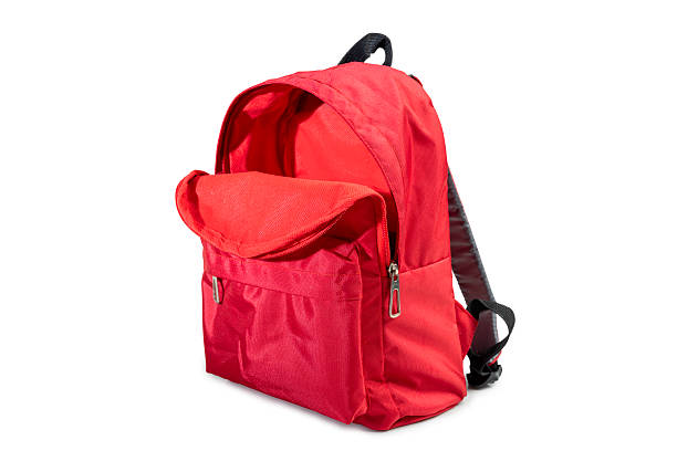 istock Red backpack open isolated over a white background. Copy space. Concept of Back to School 2229549054