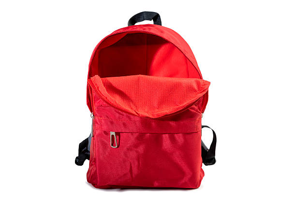 istock Red backpack open isolated over a white background. Copy space. Concept of Back to School 2229549077