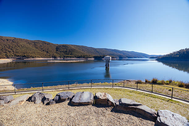 View of the Thomson Dam on a cool winter's day near Walhalla in Victoria, Australia