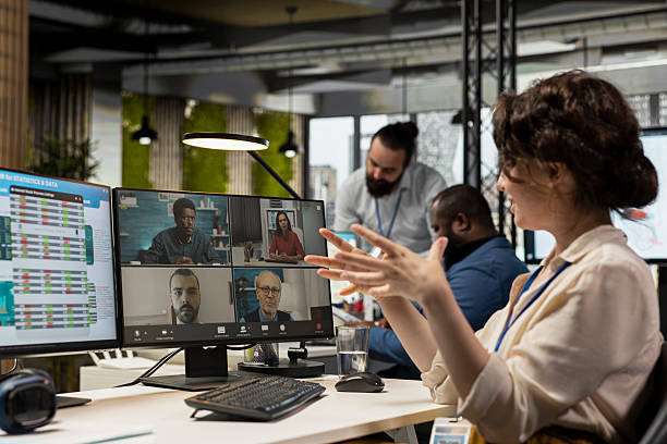 istock Partners meeting on web conference call to discuss allocation of resources 2229550613