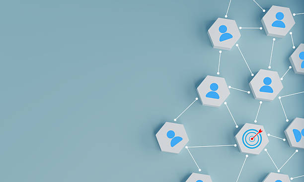 istock 3D render of connected people icons with a target icon on blue background, copy space, symbolizing network marketing, social connections, identifying target audience, and business growth strategies. 2229561209