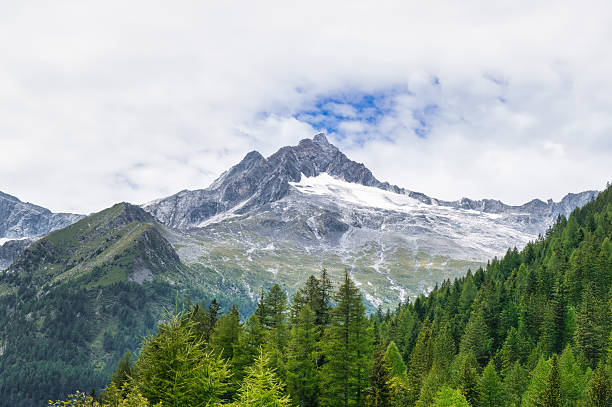 istock Mountain with glacier above green forest 2229565067