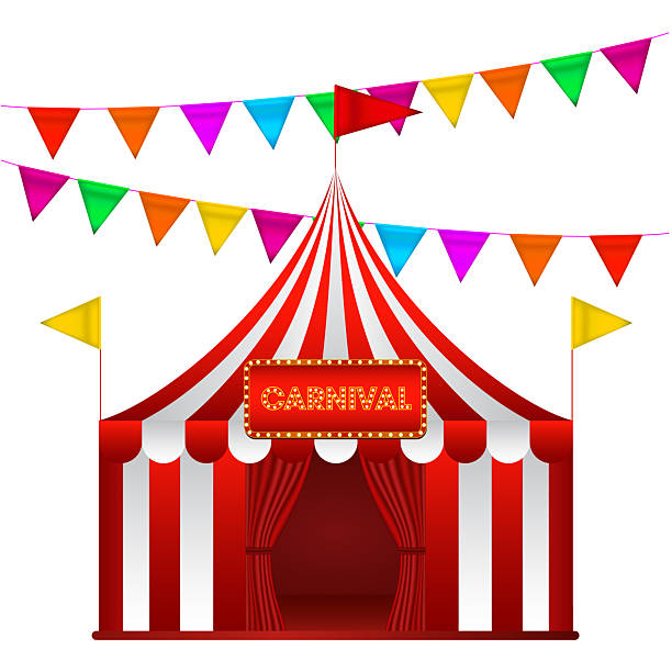 istock Red and White Circus tent Funfair and carnival, with colorful flags 2229569566