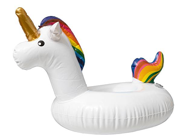 istock Inflatable white unicorn toy isolated on white background 2229572572